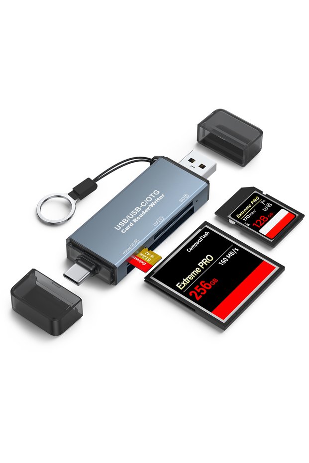 قارئ بطاقات CF ثلاثي الوظائف 3 في 1، قارئ بطاقات SD وMicroSD، OTG ثنائي الغرض، محرك أقراص USB من النوع C، ناقل بيانات للأقراص الصلبة