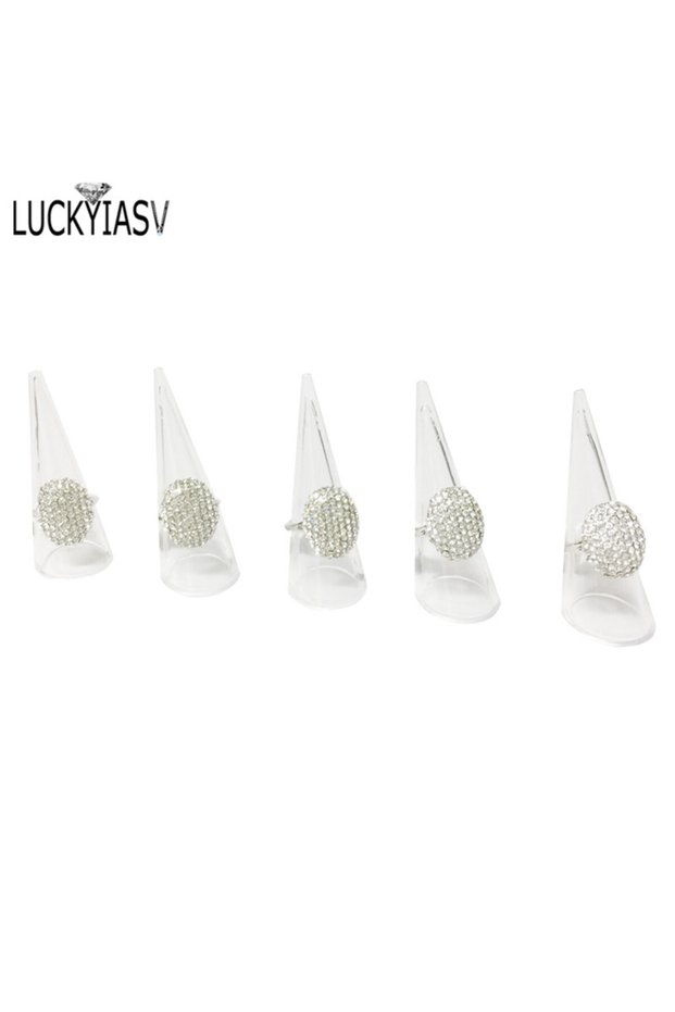 5 pcs Clear Wholesale 1/5/10/20 Pcs/lot Mini Acrylic Jewelry Finger Ring Plastic Triangle Conical Je