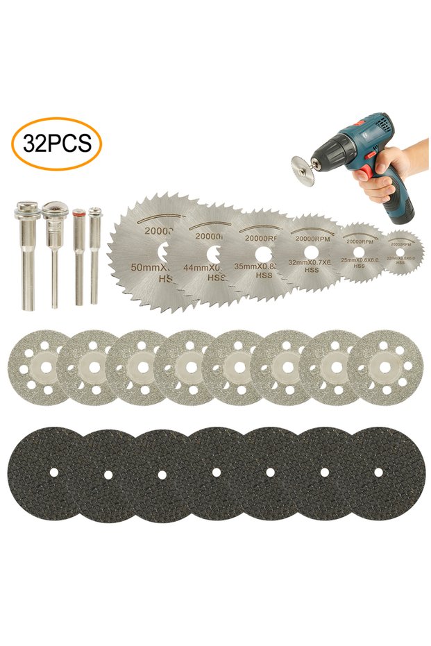 32pcs Mini Circular Saw Blade Set Sanding Grinding Wheel Cutting Disc for Dremel Accessories Metal C