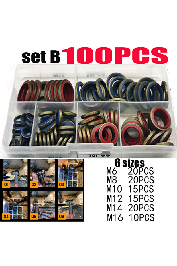 100PCS M6-M16 100/245pcs Sealing Gasket Set Oil Drain Combined Washer Seal Set M6 M8 M10 M12 M14 M16