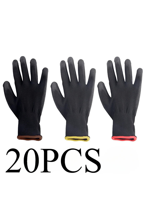L 20PCS 20PCS Black PU Coated Gloves Nylon Polyurethane Gloves Non Slip Durable Breathable Woodwork