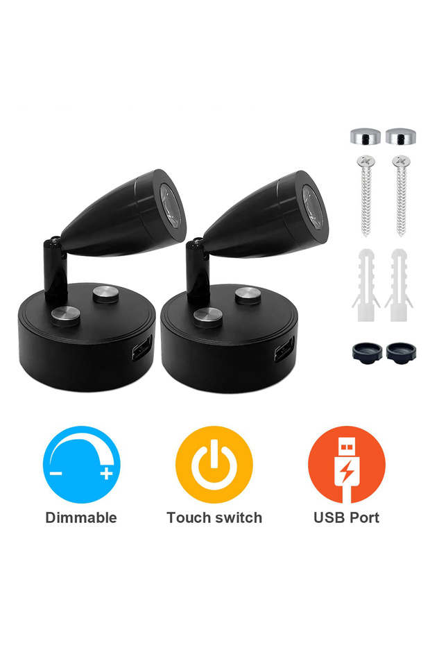 Black-2X 2/1PCS Silver/Black DC 12-24V Car Interior Accessories LED Reading Car Spot Lights RV Boat
