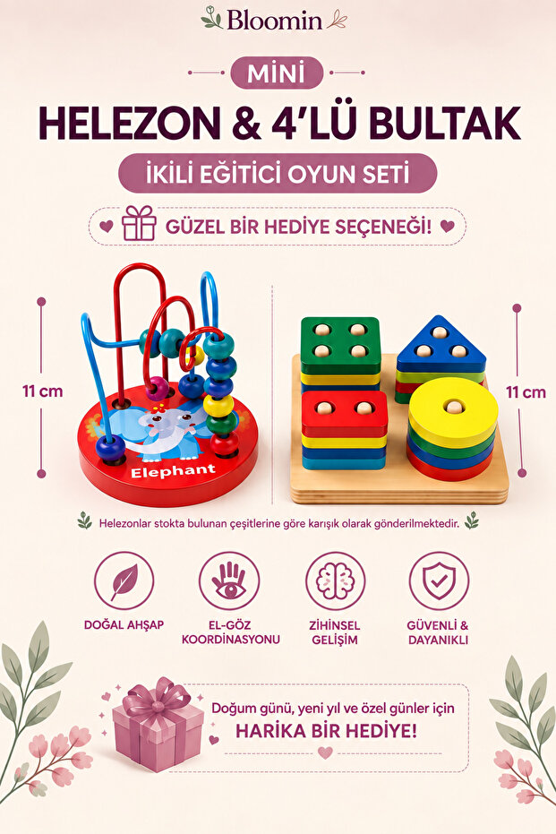 Mini Spiral & 4-Piece Bultak Educational Wooden Toy Set