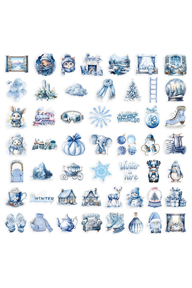 50PCS 50PCS Blue Romantic Winter Snow Scenery Sticker Cartoon Decal for Phone Laptop Guitar Helmet L