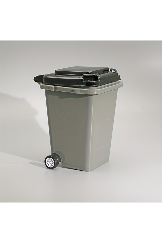 grey 1pc Portable Mini Office Desk Trash Bin Pen Holder - Office Supplies Storage