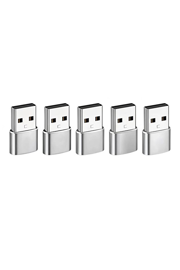 SilverUSB5-pieceset USB to USB-C Adapter, USB-C Female to USB Male Ultra-Fast Charging and OTG Conve