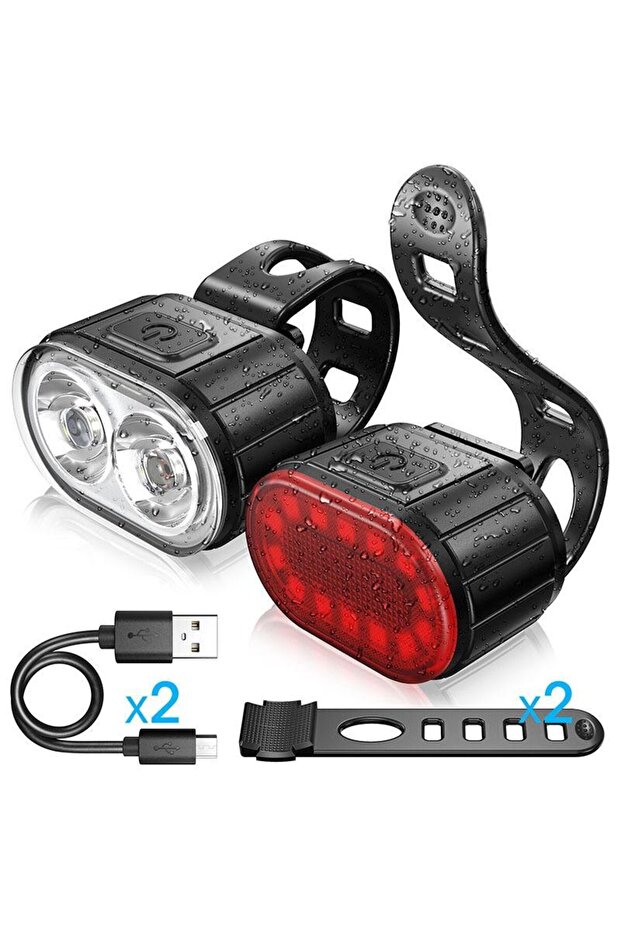 510203-Front-Rear Cycling Bicycle Front Rear Light Set Bike USB Charge Headlight Light MTB W
