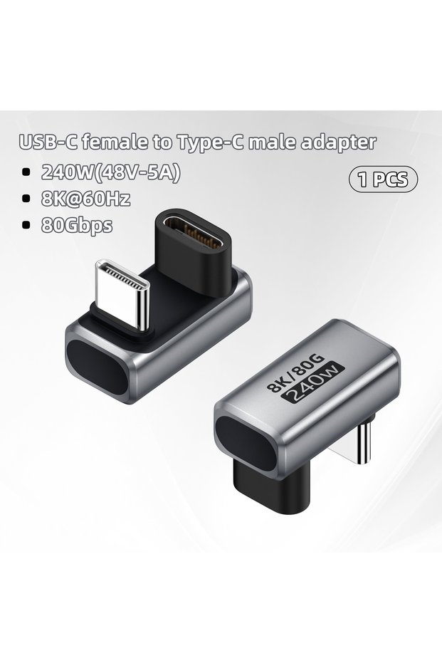 240W-GM-UX-YS U Shape PD240W USB C Adapter 8K@60Hz 80Gbps 180 Degree USB C Female to Male Adapter Co