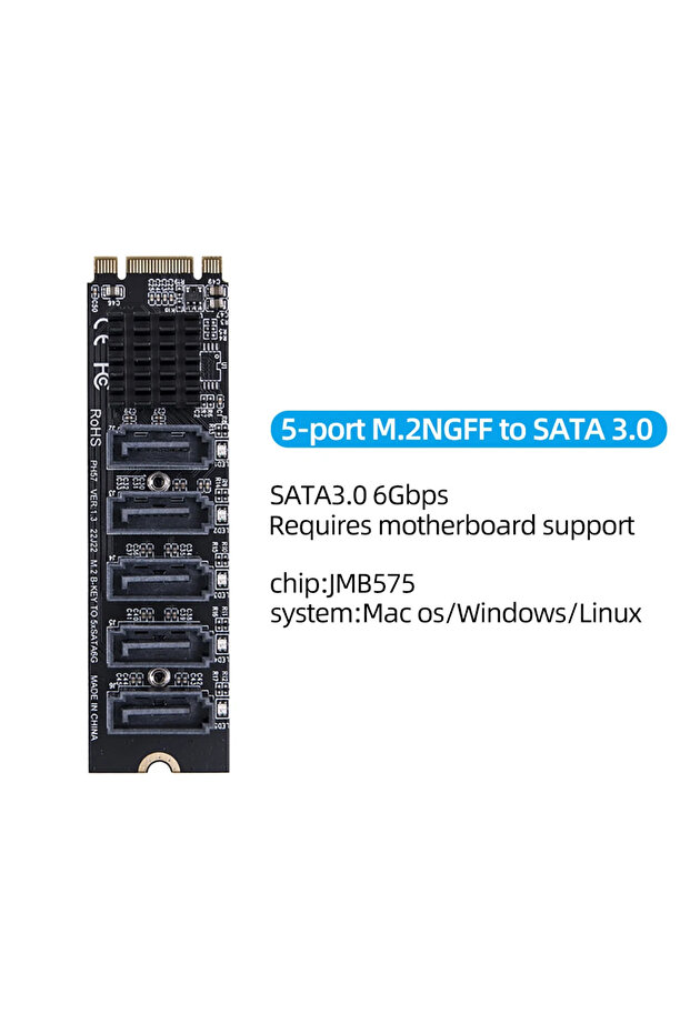 for NGFF to 5xSATA M.2 To SATA 3.0 Riser Card M2 M-KEY PCI-E Expansion Card 5/6 Port SATA3.0 Con