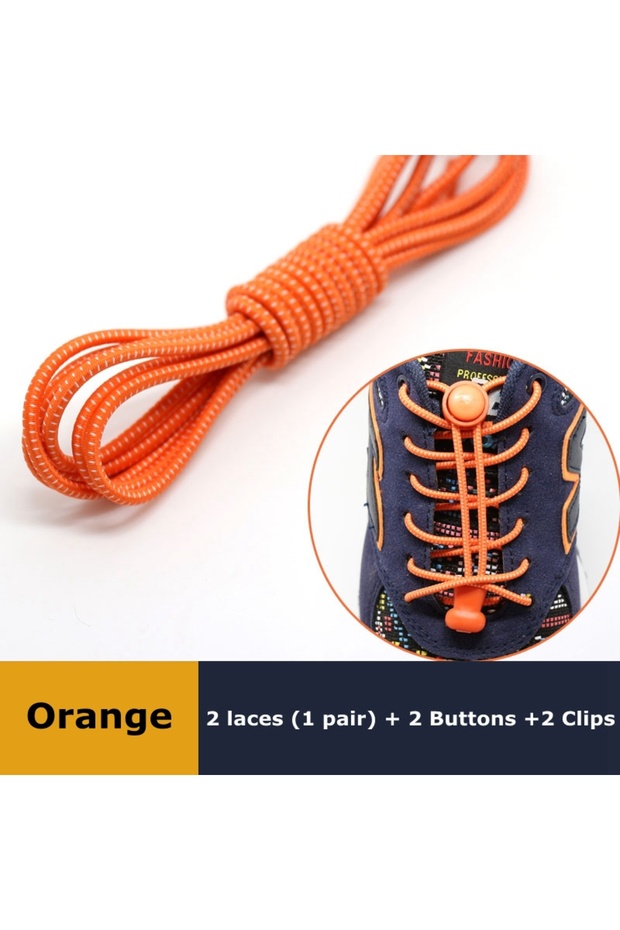 Orange 1Pair Shoelaces for Sneaker Elastic No Tie Shoe Laces Stretching Lock Lazy Laces Quick Rubber
