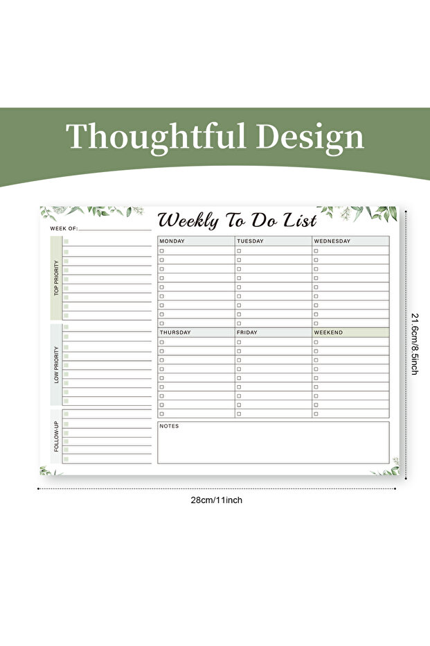A4 green Weekly To Do List Planner Pad – Undated Tear-Off Notepad with Priorities & Checklist,Deskto