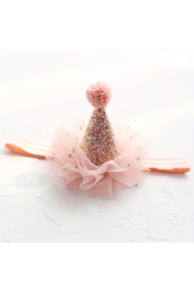 Pink Headband 1PC Sparkling Sequin Party Hat with Pink Tulle Bow & Floral Decor, Polyester Celebrati