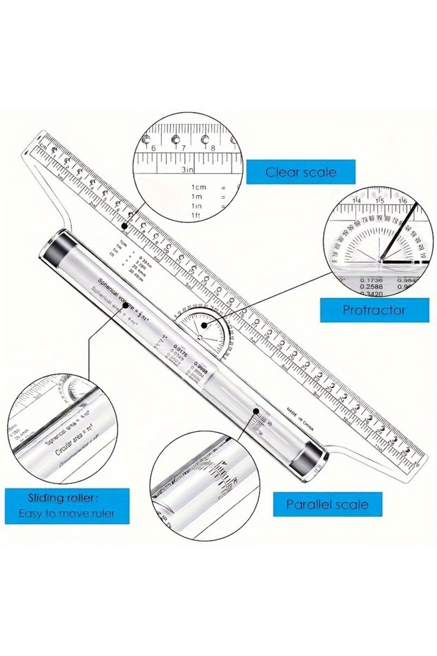 1Pc 30cm 2Pcs Plastic Ruler Drawing Roller Ruler Parallel Multi-functional Drawing Design Used for M