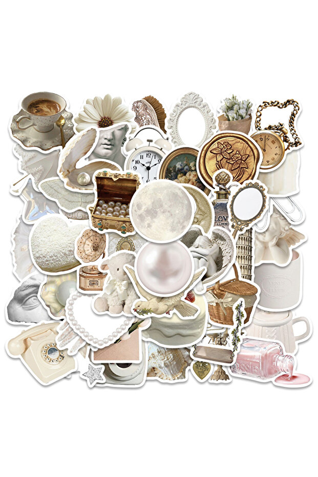 50pcs 50pcs White Gentle Stickers Fresh and Simple Decorative Suitcase Paper-Cut Book Guitar Water G
