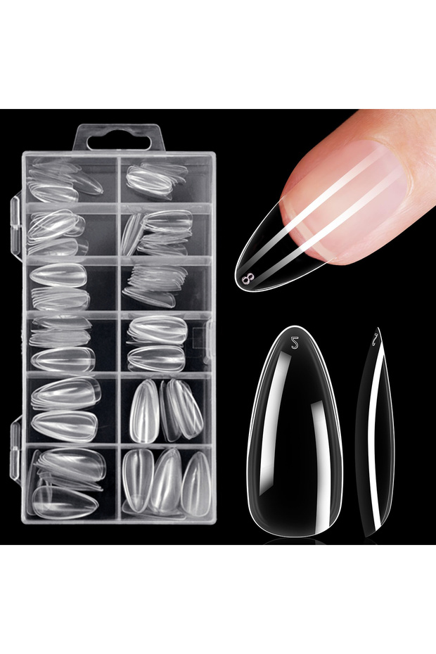 Almond 120pcs Clear Nail Tips Set Coffin Almond Slender Stiletto Oval Square & More Shapes Full Cove