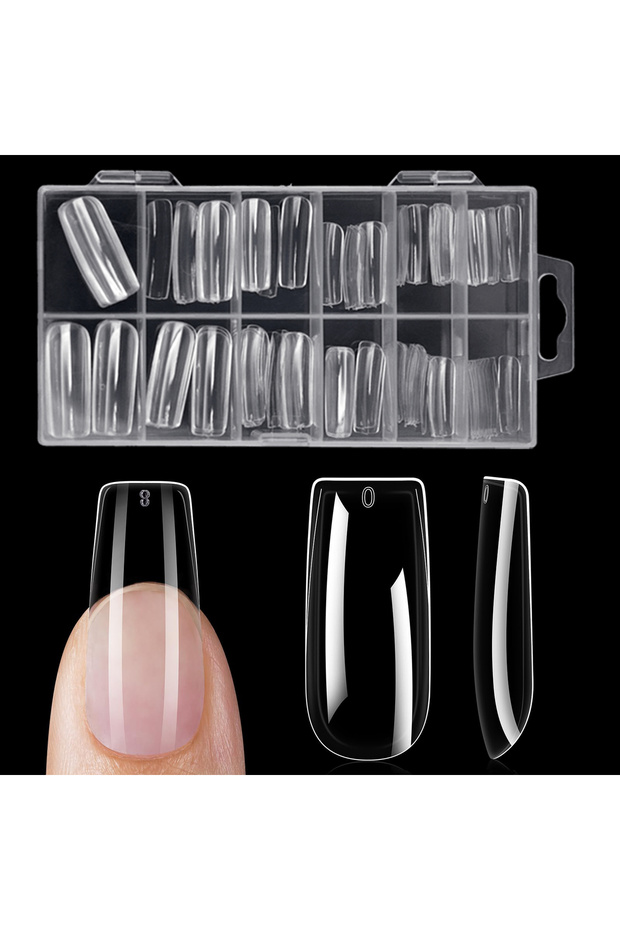 Square-L 120pcs Clear Nail Tips Set Coffin Almond Slender Stiletto Oval Square & More Shapes Full Co