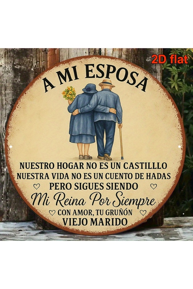 Round 20X20CM 2D Flat, 1pc Vintage Spanish Love Plaque - Wife Decoration with "Mi Esposa", Antique C