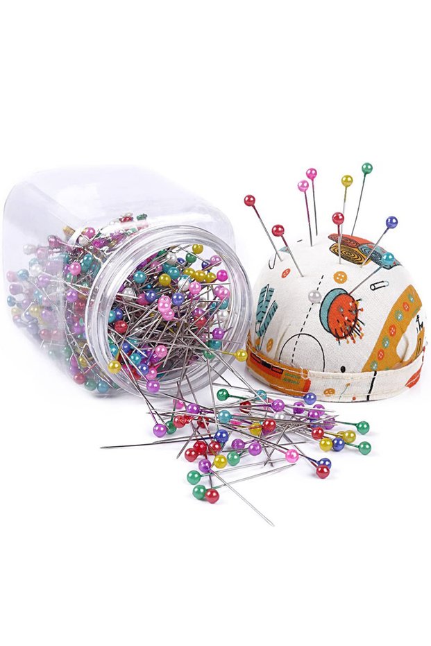 500Pcs Pearl Head Needle Quilting Pins Packed in Fabric Covered Pin Cushion Bottle Wedding Decoratin