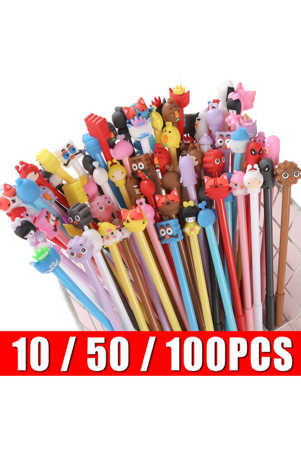 black 50 Pens 10/50/100pcs Cute Ballpoint Pens Smooth Writing Gel Pens with Creative Cartoon Caps fo