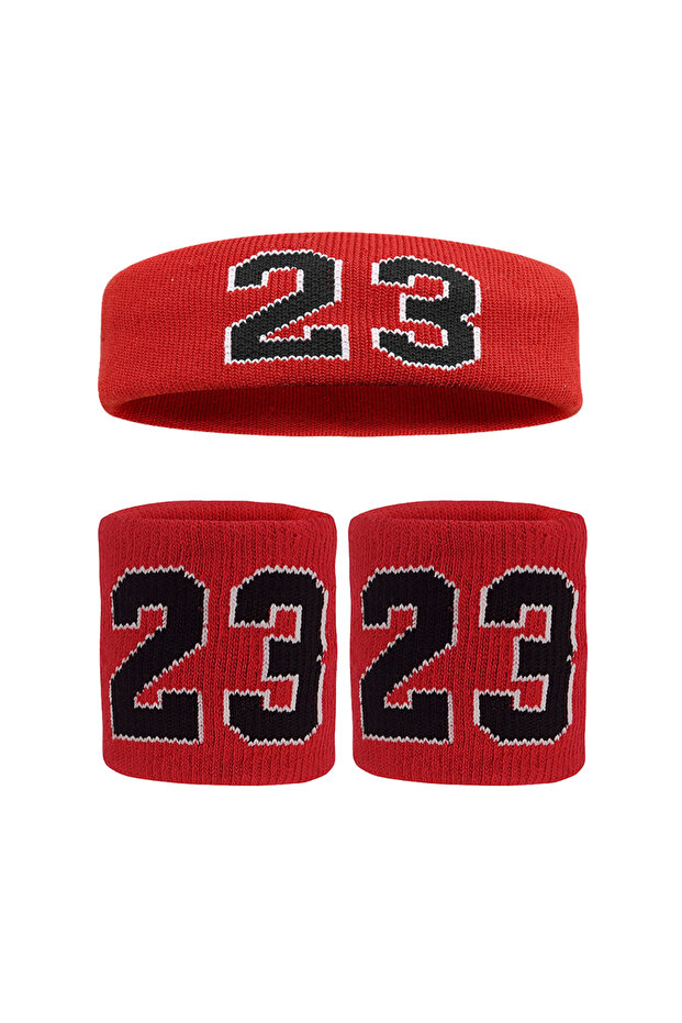 Nr23--Red Loogdeel 1Set Sweat Band Headband Wristbands for Men Head Wrist Sweatband Set Ideal for Sp