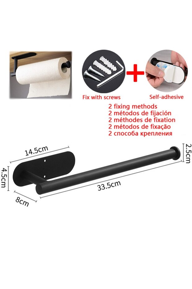 Kitchen paper Black Adhesive Toilet Paper Holder Kitchen Roll Towel Rack Napkin Dispenser Absorbent