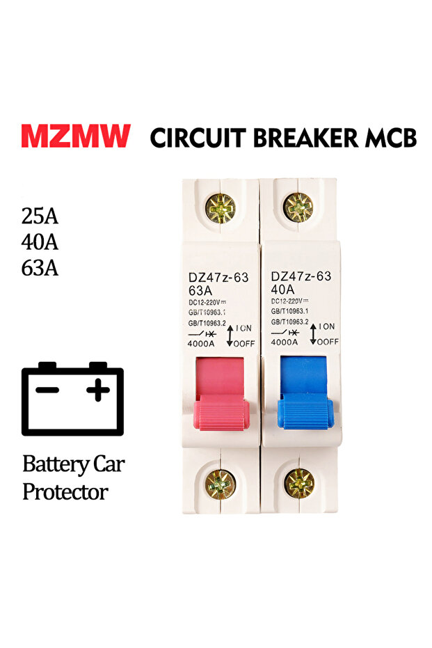 Red 63A MZMW DZ47 32A 40A 63A 12V-220V Din Rail DC MCB Mini Circuit Breaker Battery Car Protector El