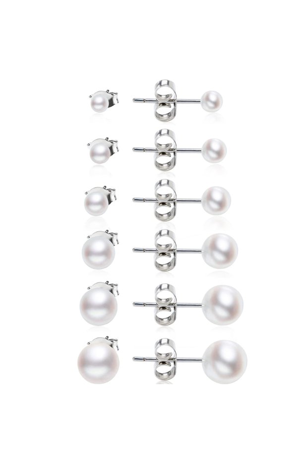 3mm White Pearl 1 Pair Hypoallergenic Stainless Steel Tiny Small and Big Ball Pearl Stud Earrings Se