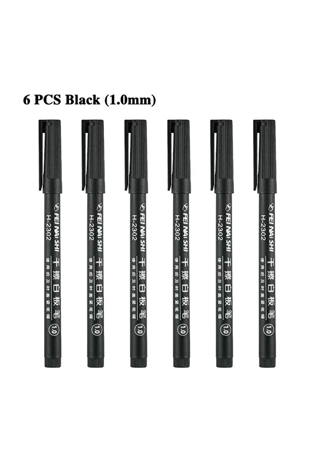 6 black 1.0 6 Pcs Erasable Whiteboard Pen 0.5/1.0mm Fine Point Black/Blue/Red Ink Blackboard Marker