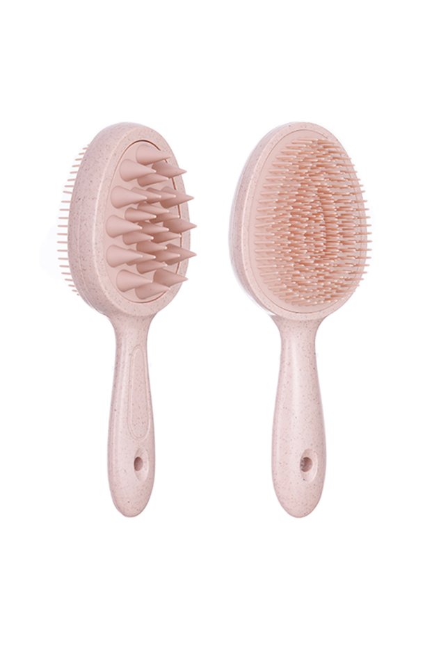 1pcs Pink 1pcs Handle Hair Brush Wheat Straw Scalp Shampoo Brush Doubleside Hairbrush Detangling Wet