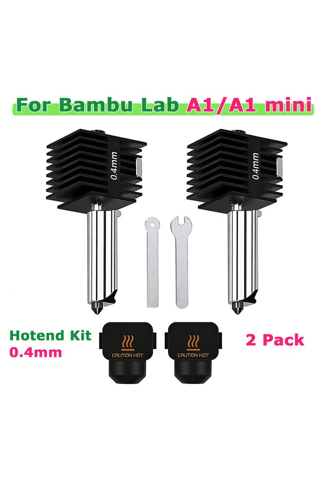 0.4mm 2 Pack A1 Mini/A1 Hotend Kit, 0.4mm Hardened Steel Nozzle, High-Temp Extruder Replacement for