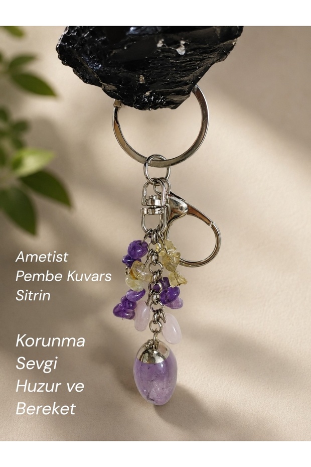 Natural Stone Amethyst Keychain Abundance Blessing and Protection Keychain