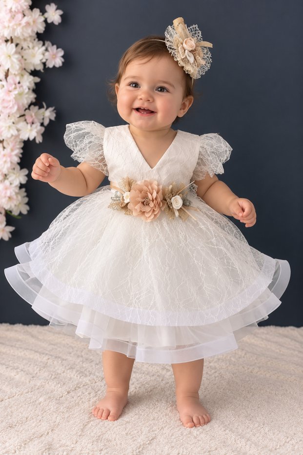 Baby Girl Wedding Dress Dress Mevlüt Dress Baby Gift White Fluffy Princess Dress