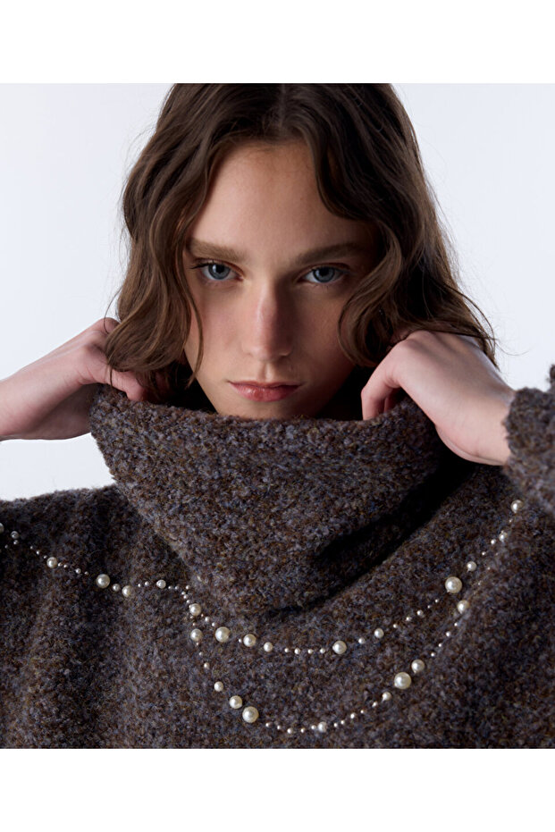 Pearl Embroidered Turtleneck Sweater