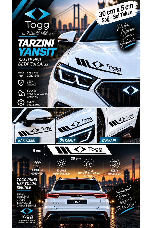Togg Compatible Sport Body Stripe Sticker Right Left Side Door Fender Sticker 2 Pieces