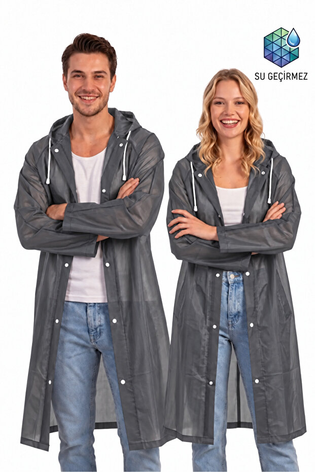 Unisex Gray Water Windproof Raincoat Hooded