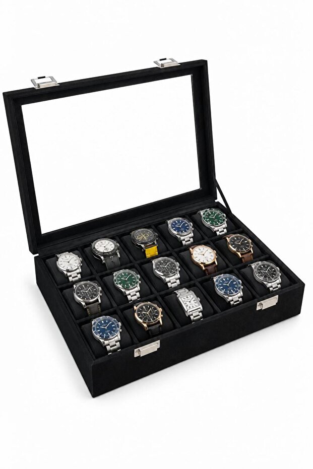 Watch Box 15 Pieces Alcantara Black