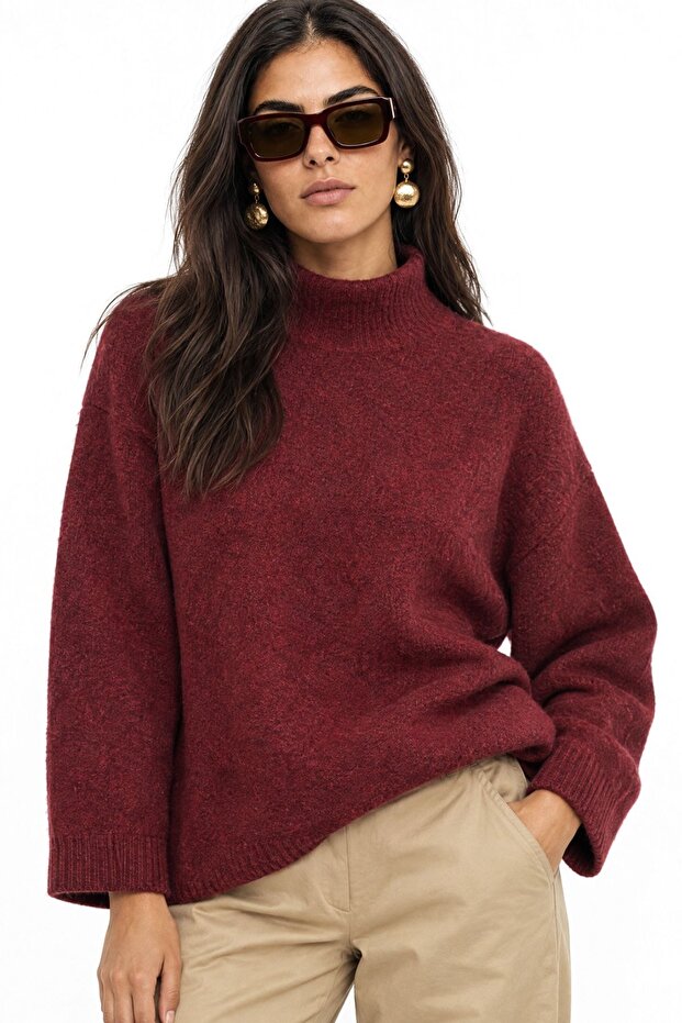 Mixray Oversize Ribbed Turtleneck Sweater
