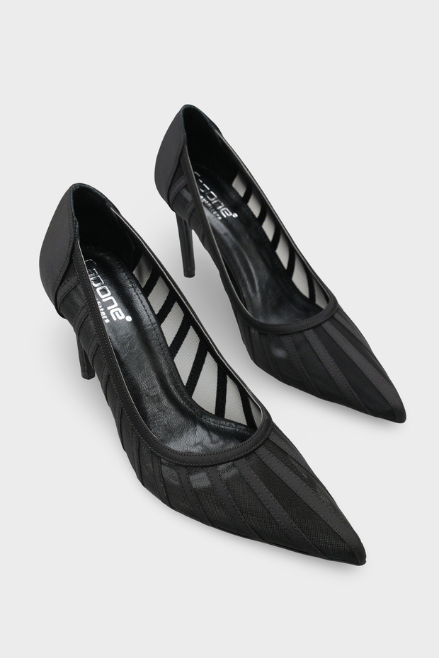 Micheline Genuine Leather Lined Pointed Toe Medium Heel Mesh Satin Women's Shoes