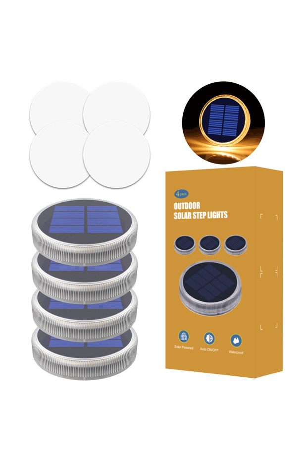 Round EL-SD-02-W4 Solar Deck Lights Outdoor Waterproof LED Dock Lighting IP68 Auto On/Off for Drivew