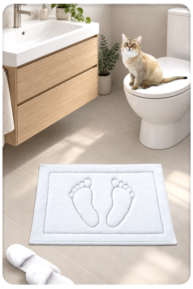 Cotton Woven Water Absorbent Bath Mat Foot Mat 60X40 cm White