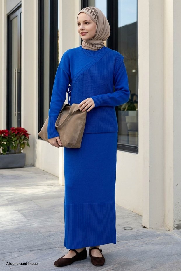 Tie-Up Sweater Knitwear Dress - Cobalt Blue