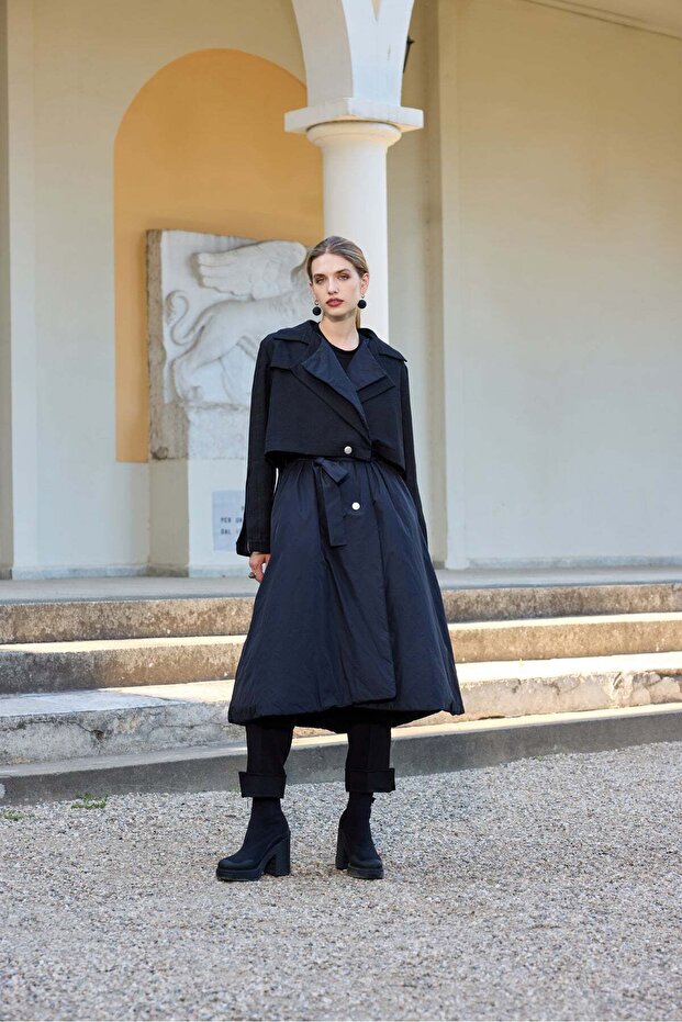 Structured Cape-Detail Midi Coat