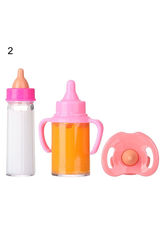 2 18inch Doll Magic Milk Juice Bottles with Pacifier Bibs fit Newborn Dolls Plastic Nipple Bottle Do