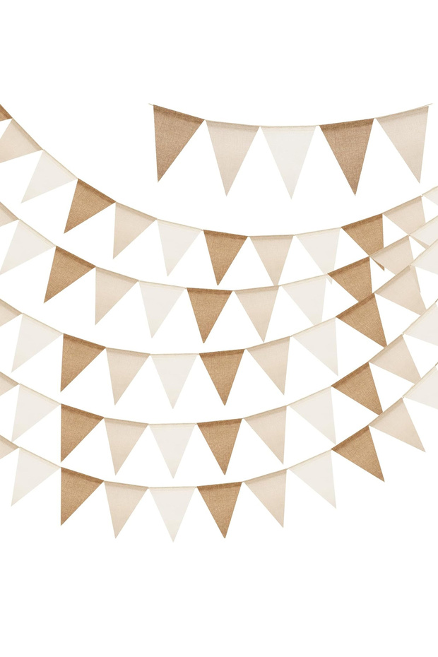 1set(12pcsx360cm) 13X17cm Thick Linen Hanging Pennant Banner - Reusable Three-Color Gradient for Vin
