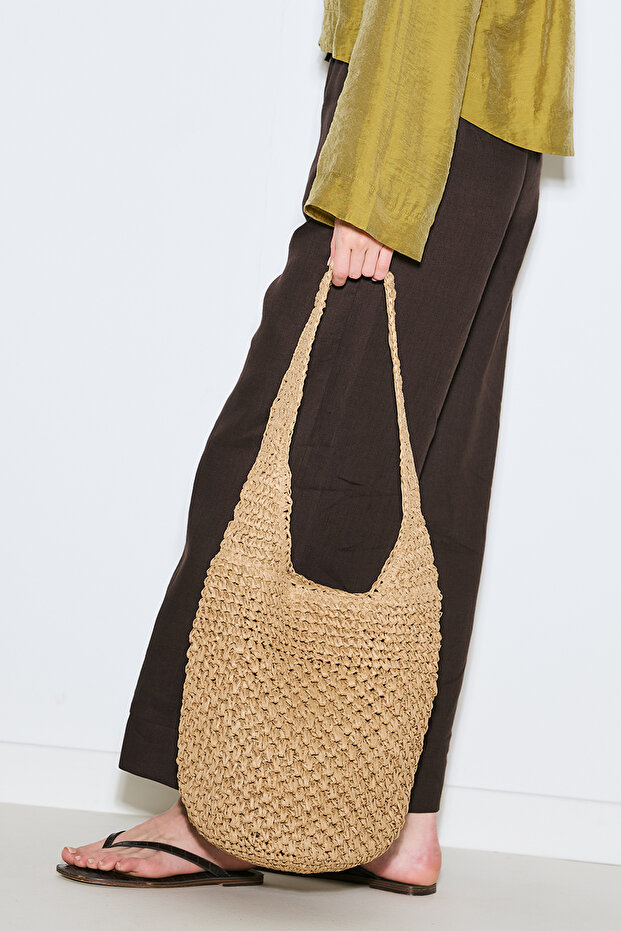 Braided Wicker Crossbody Bag Natural