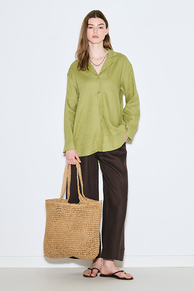 Linen Wide Sleeve Shirt Apple Green