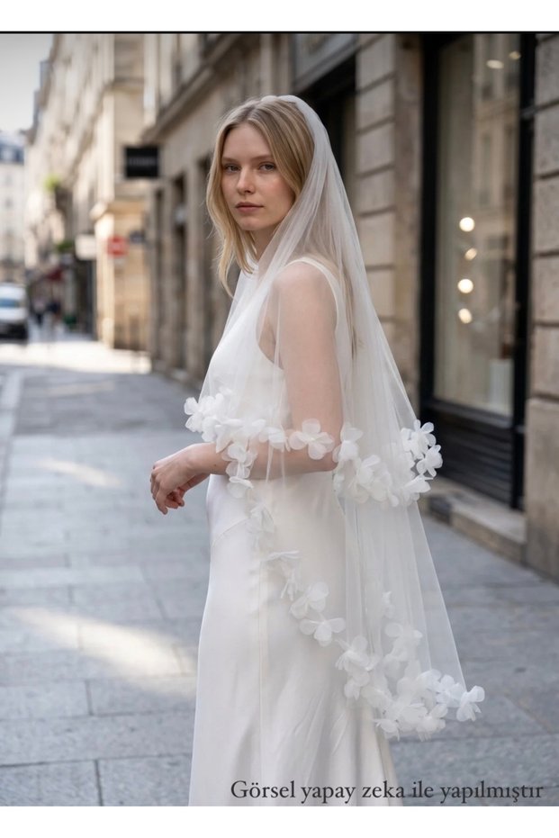 1 Meter Long Folded Scalloped Short Handmade Floral Veil