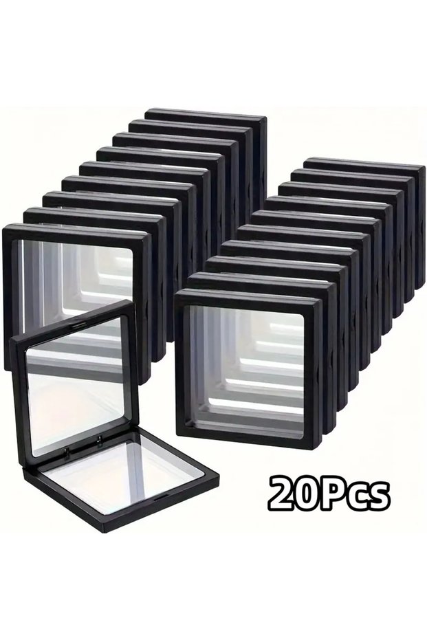 20Pcs set 20Pcs Clearview 3D Floating Display Cases Dustproof Acrylic Jewelry Storage Box with Elast