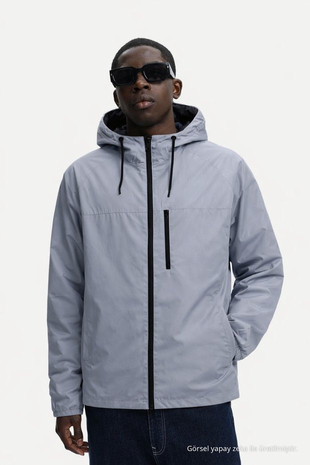 Men's Lined Trendy Oversized Gray Raincoat & Windbreaker