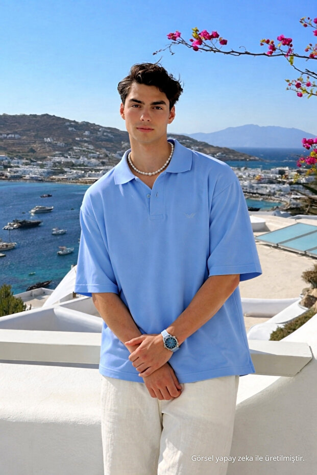 Men's Cotton Pack Short Sleeve A.Blue Polo Collar T-Shirt